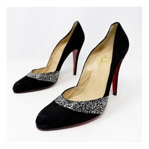 Christian Louboutin D’Orsay Suede Strass Crystal Heels Womens Size EU 40